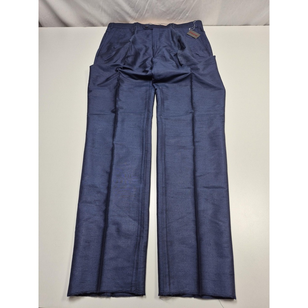 Feldini Dress Pants Mens 40x38 Blue Silk Pleated Straight Unhemmed NWT
